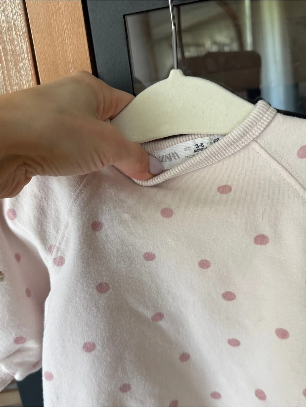 Zara Kids set sweater sweatpants pullover crewneck polka dots baby girl blush